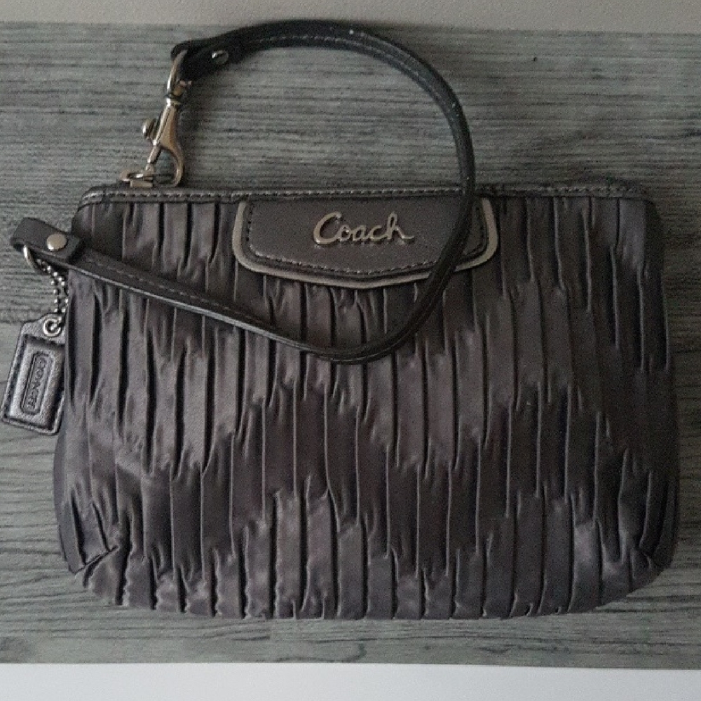Coach Pleated Charcoal Wristlet